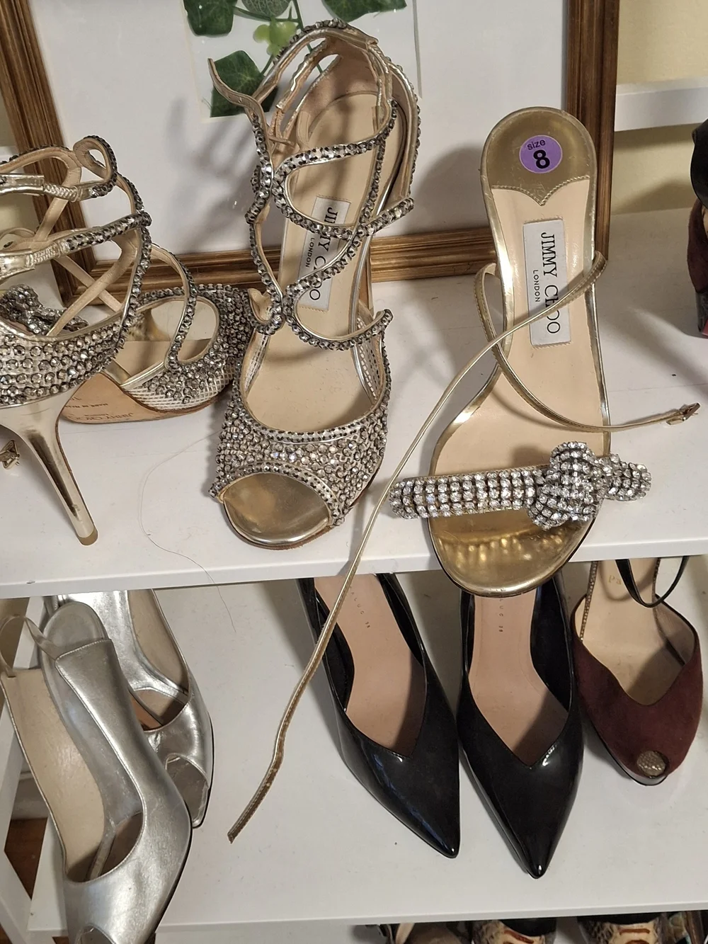 Jimmy Choo Gold Crystal-Strap Evening Heels